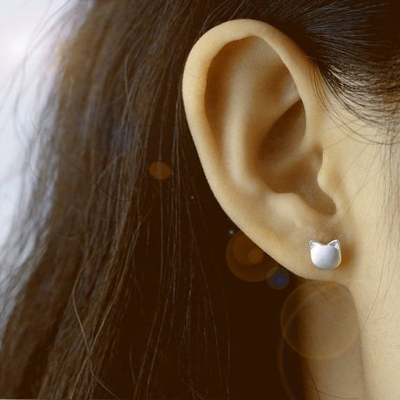 3/$25 🏷️ 925 Sterling Silver Minimal Cat Earrings Studs Cat Animal Jewelry - Picture 7 of 7